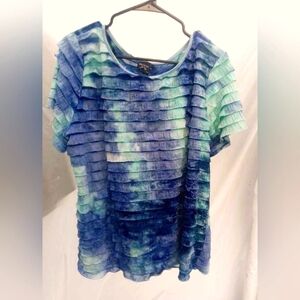 Women's Ruffle Layered Tie-dye Look Short Sleeve Blouse Top  Size: 3x